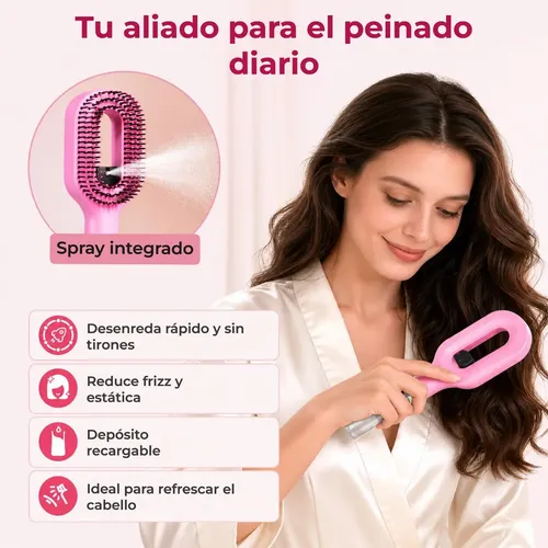 Cepillo Desenredante Antifrizz Con Spray 2 En 1 Atomizador