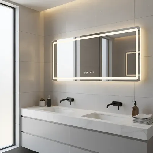 Espejo De Baño Led 150x80cm Reloj, Desempañante Y Termometro