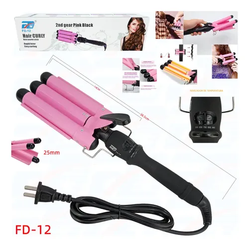 Triple Rizadora De Cabello Ondas Playeras Color Rosa . .
