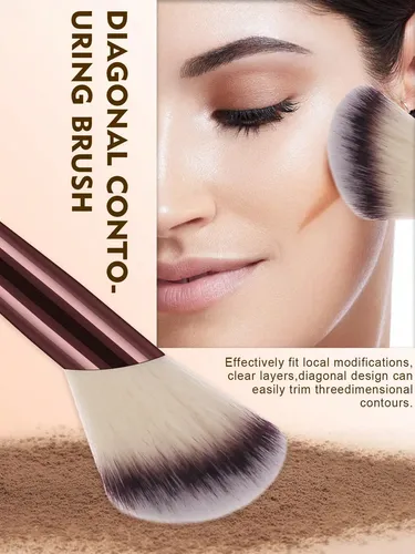 Set De Brochas Y Esponjas De Maquillaje Profesional Wine Red