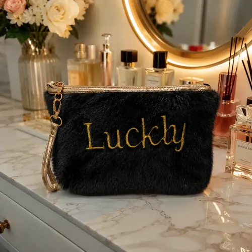 Neceser Porta Maquillaje Estilo Soft Plush Negro Organizador Maquillaje Cosméticos Accesorios Objetos Personales Viajes