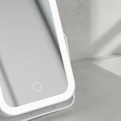 Espejo De Mesa Con Luz Led Táctil Recargable Blanco