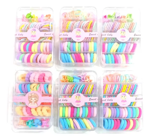 Pack X 2 Set Cajita Con Hebillas Y Colitas Para Nenas