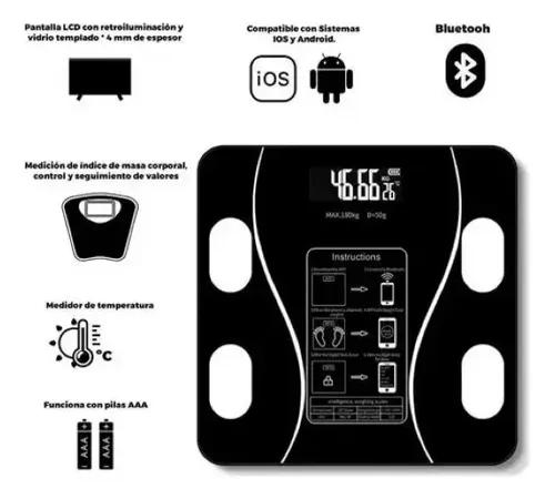 Balanza De Baño Digital Inteligente Bluetooth 180kg Negro