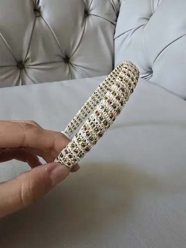 Vincha Diadema Pelo Mujer Galón Bordado Lurex Natural Dorado Dorado