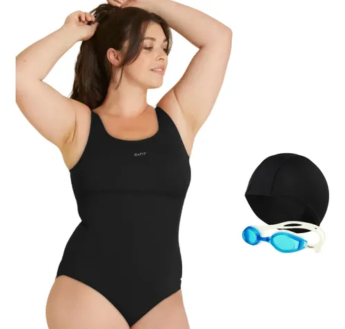 Malla Natación Talle Especial + Gorro Tela + Antiparra Safit