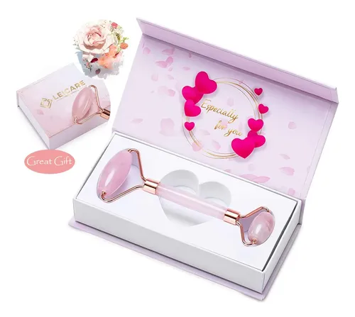 Rodillo De Jade Facial Cuarzo Rosa Masajeador Antiarrugas