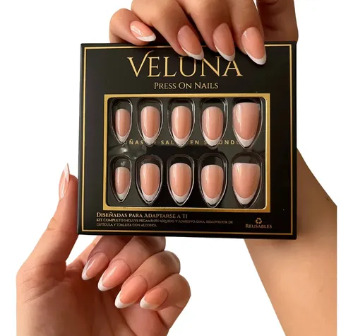 Uñas Postizas Press On Francesitas Reutilizable Veluna – Francesita Almendra Clásica Intensa