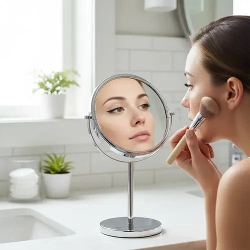 Espejo Cromado Aumento 8x Baño Pie Maquillaje 17.5 Cm Diam