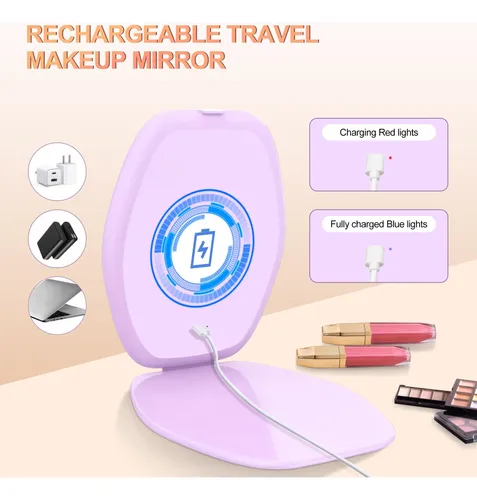 Espejo De Maquillaje De Viaje Con Luz: Espejo Portátil Con I