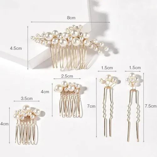 5 Pcs Perlas Peine El Pelo De Boda Para Novia Dorado