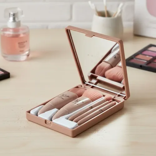 Set Viajero Mini Brochas X5 Con Estuche Y Espejo Ideal Cute