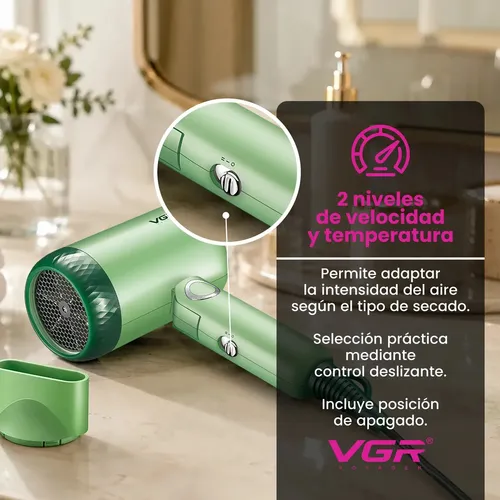 Secador De Pelo Plegable Viaje VGR V-421 1200W Compacto Verde Claro