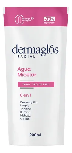Dermaglos Refill Agua Micelar 6 En 1 Desmaquillante X200 Ml