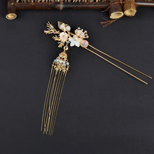 2x Horquilla China Antigua Con Colgante, Floral Hada Dorada Gold