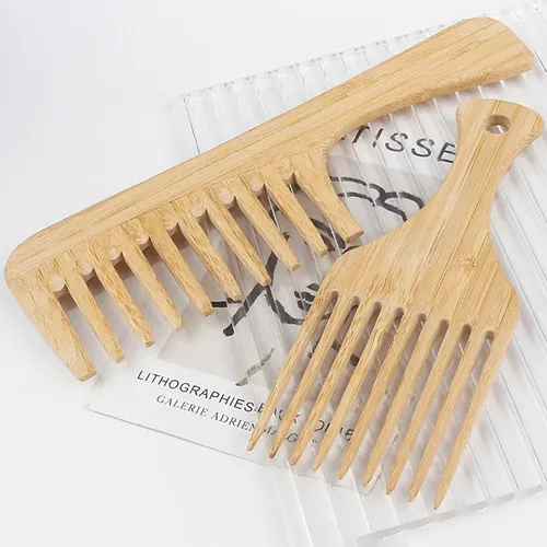 Horquilla Afro Antiestática De Madera De Bambú Natural, 1 Pi