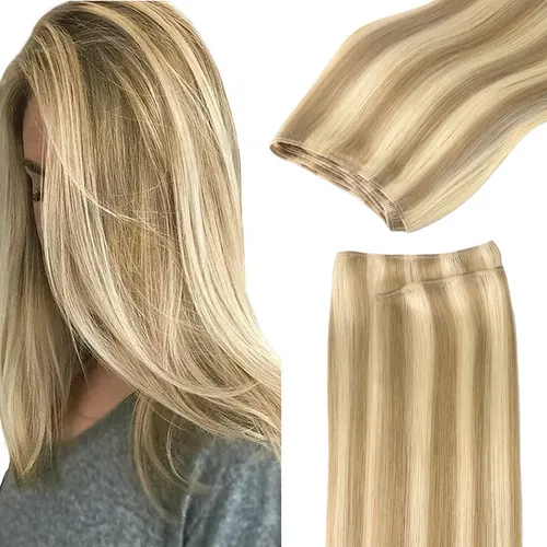 Extension Cortina De Pelo Humano Real 35cm 80g Rubio Claro