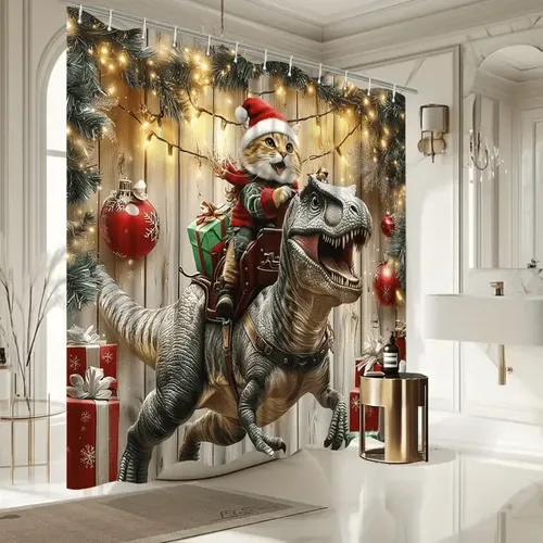 Cortina De Ducha Navideña Con Forma De Felino Y Reptil, 12 G