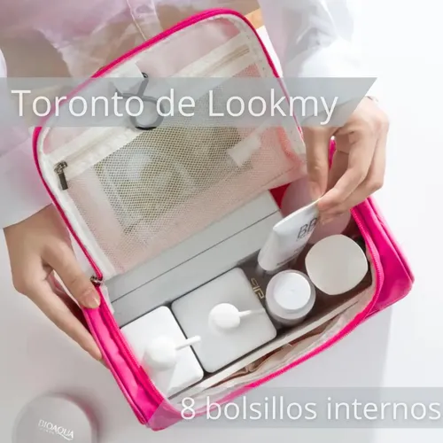 Porta Cosmeticos De Viaje Rosa Lookmy | Bolso Neceser Con Percha De Colgar | Organizador De Maquillaje Y Cosméticos |