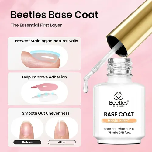 Set Gel Base Y Top Coat Beetles 15ml Sin Hema