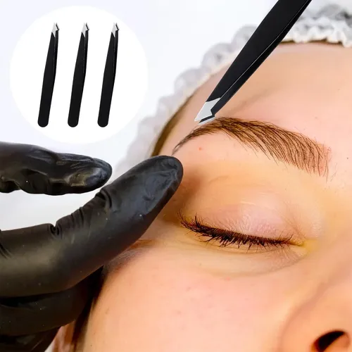 Pinzas Negras Acero Inoxidable Para Cejas Y Vello Facial