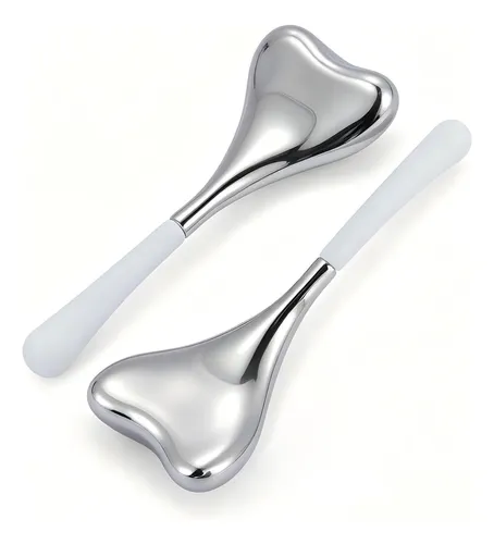 Set 2 Gua Sha Y Rodillos Fríos Acero Inoxidable Facial