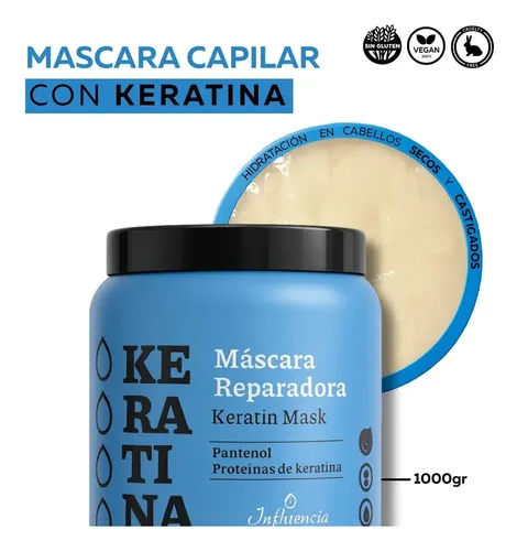 Mascara Reparadora Con Keratina Y Proteinas Influencia x 1k – Cabellos Secos y Sensibilizados Hidratación y Brillo en Pelo Dañado y Maltratado