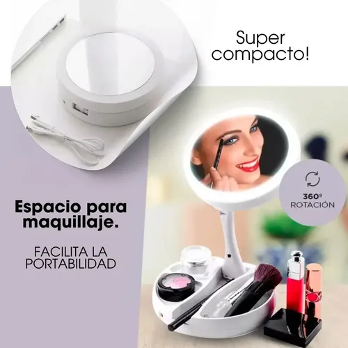 Espejo Aumento Facial Maquillaje Regulable Lucesled Compacto