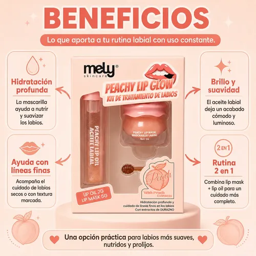 Kit Labial Mely Mascarilla Y Aceite Hidratante Durazno