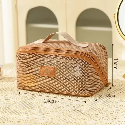 Neceser Organizador De Maquillaje De Red Viaje Caqui Mesh