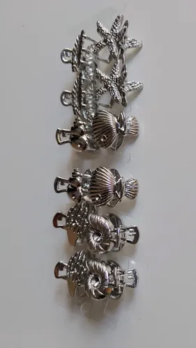 Set X12 Mini Broches Marinos Pelo Metálicos Plateados