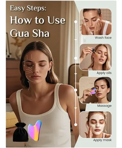 Gua Sha Acero Multicolor Masaje Facial Y Corporal Con Funda