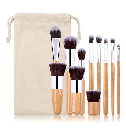 Set Brochas De Maquillaje Bambu Orgánicas 11pcs (bambú) Color Madera