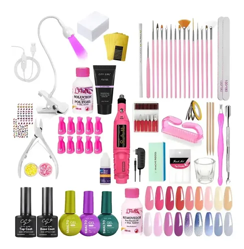Kit Uñas Polygel Manicuras Set Completo Esculpidas Uv Led 60