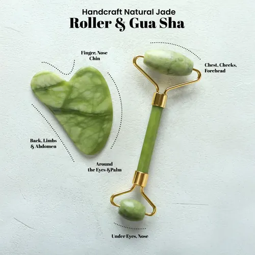 Set Masajeador Facial Roselynboutique Rodillo Y Gua Sha Jade