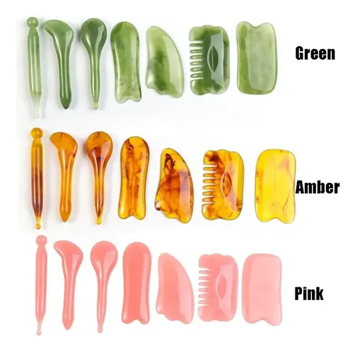Kit 7 Masaje De Raspado De Cuarzo Rosa De Cristal Facial Gua