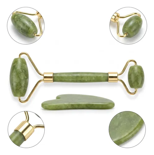 Rodillo De Jade Masajeador Manual Facial Piedra Guasha Kit