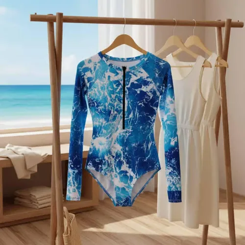 Top De Baño Con Cremallera Frontal, Protección Azul M