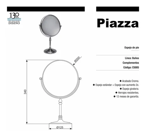 Espejo Pie Aumento Giratorio 2x Y Standard Hydros Cromo