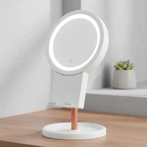 Espejo Maquillaje Porta Celular Con Luz