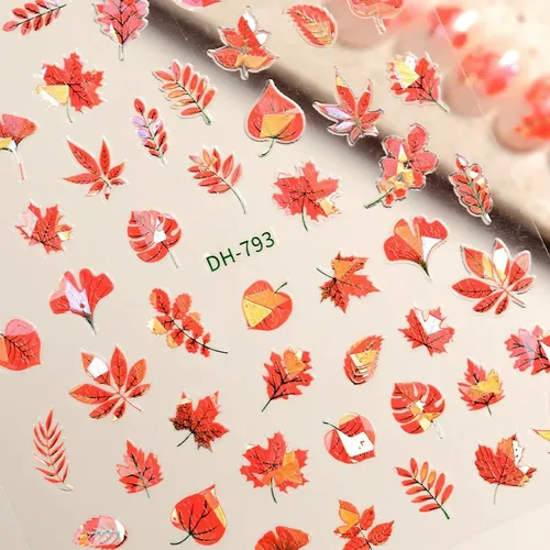 Adhesivos Para Uñas Powpop Maple Leaf Fall 3d Laser, 4 Unida