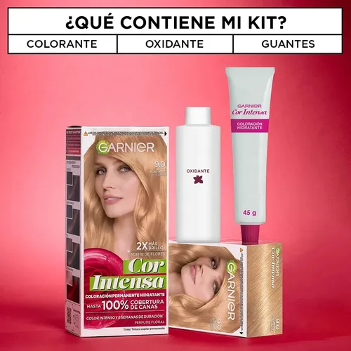 Kit Tintura Permanente Cor Intensa Tono 9.0 Rubio Muy Claro Garnier