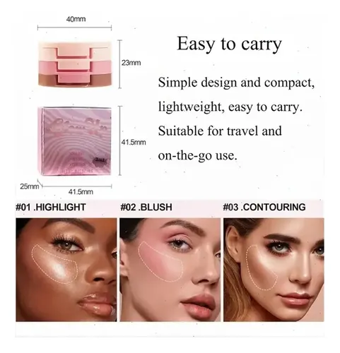 Set Maquillaje 3 En1 Colorete En Polvo Y Contorno Iluminador 01