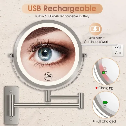 Espejo De Maquillaje Vesaur Recargable De 1x/10x Con Aumento
