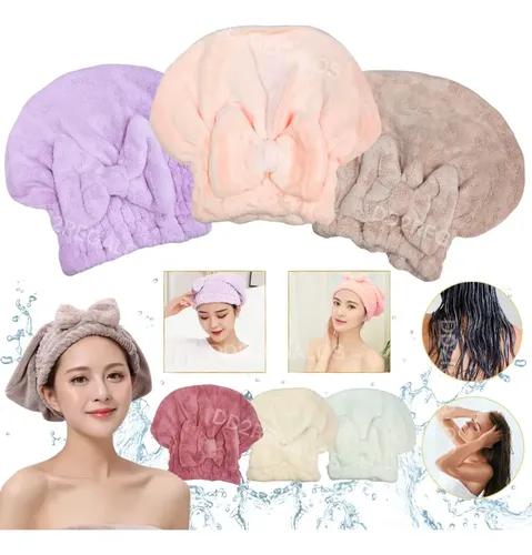 Gorro Toalla Turbante Microfibra Moño Secar Pelo Seca Rápido