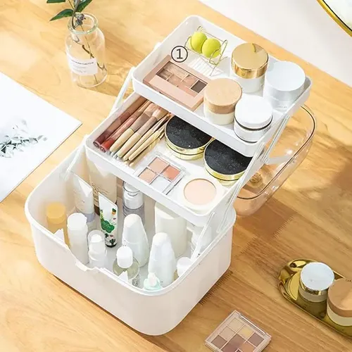 Baúl Organizador Multiuso Maquillaje Manija Tapa Transparent