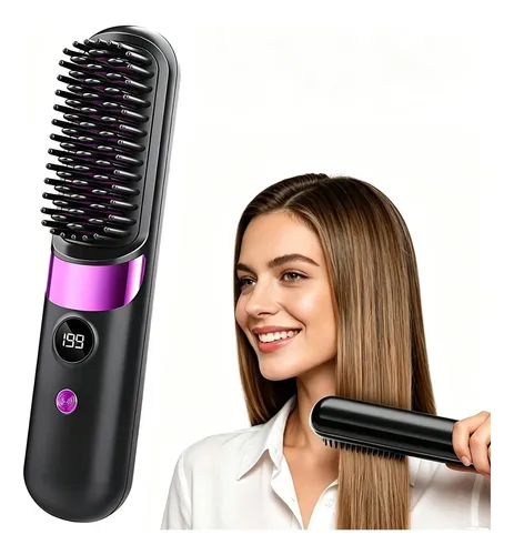 Straight Hair Comb, Rechargeable Portable Electric Brush Negro