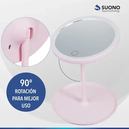 Espejo Maquillaje Luz Led Touch Usb Regulable Color Rosa Color Del Marco Rosa