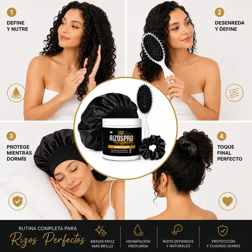 Kit Cabello Rizado Crema Rizospro Cofia Cepillo Y Regalo