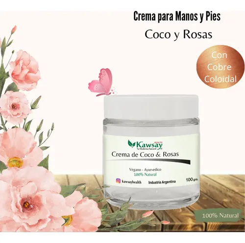 Crema Para Manos Y Pies Coco Y Rosas. Natural, Vegan Ayurved